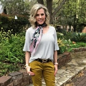 CAbi #5558 Skipper Tee T- shirt Black White Striped Flutter Sleeve Sz S NWT